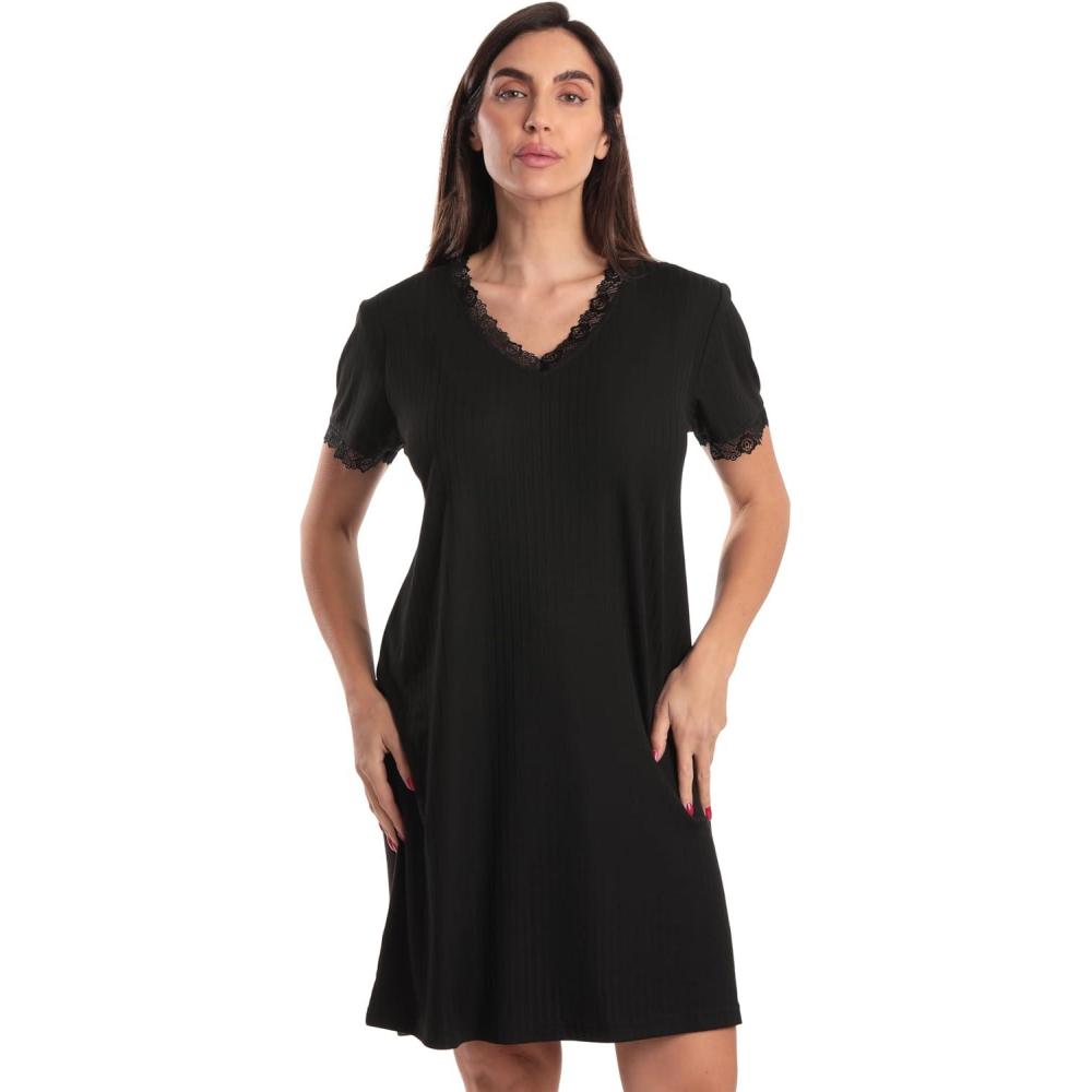imageJust Love Short Sleeve Tie Dye Nightgown for WomenSolid Black