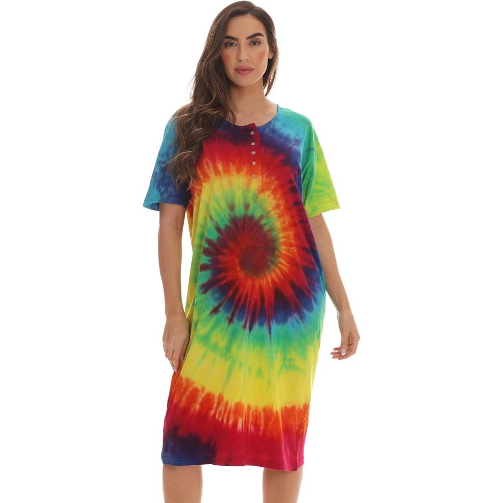 imageJust Love Short Sleeve Tie Dye Nightgown for WomenTie Dye Bright Swirl