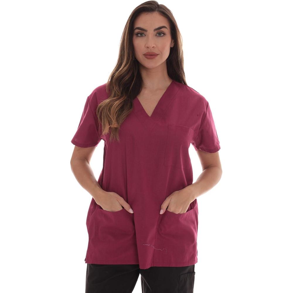 imageJust Love Solid Scrub Top for Women with Pockets and VNeckBurgundy