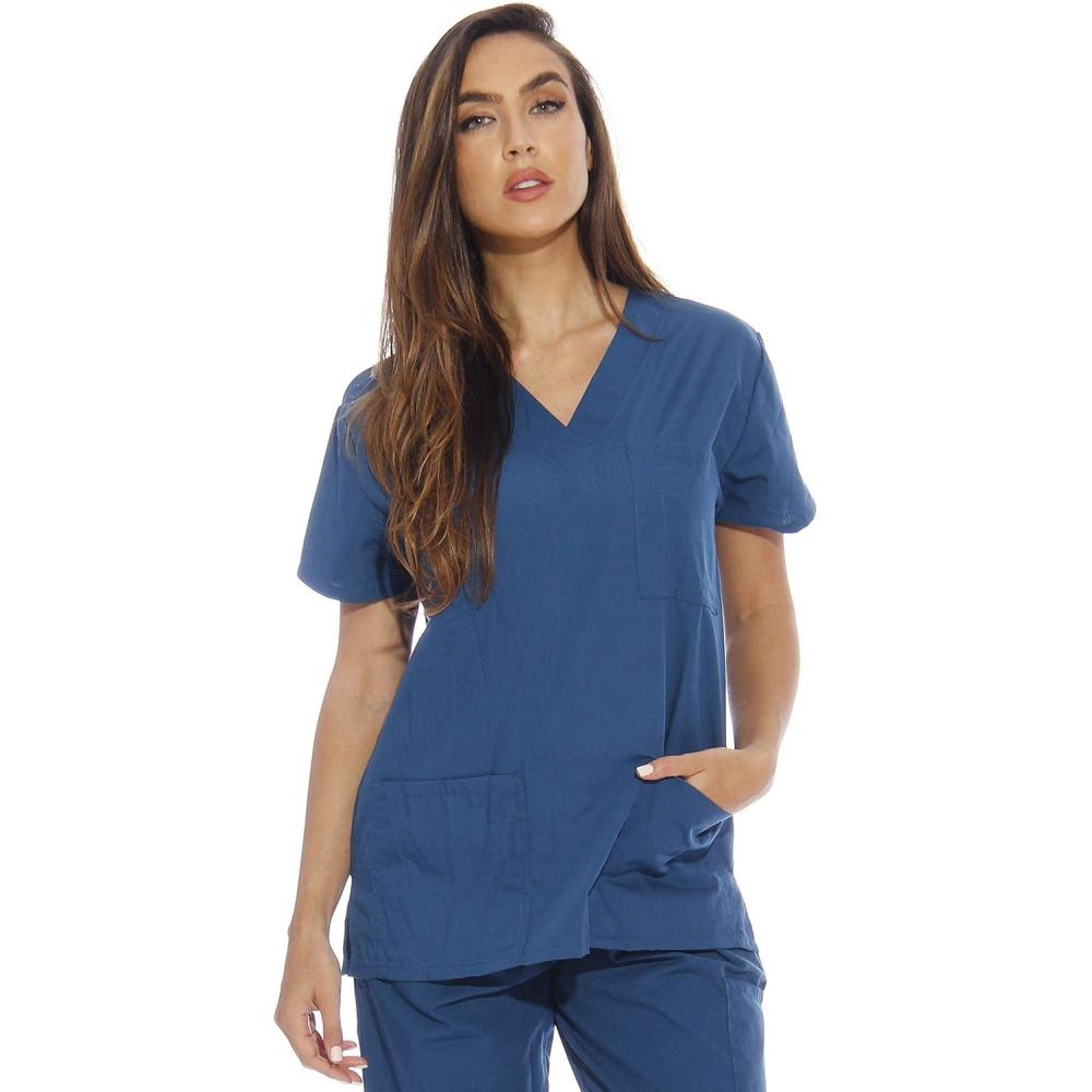 imageJust Love Solid Scrub Top for Women with Pockets and VNeckCarribean Blue