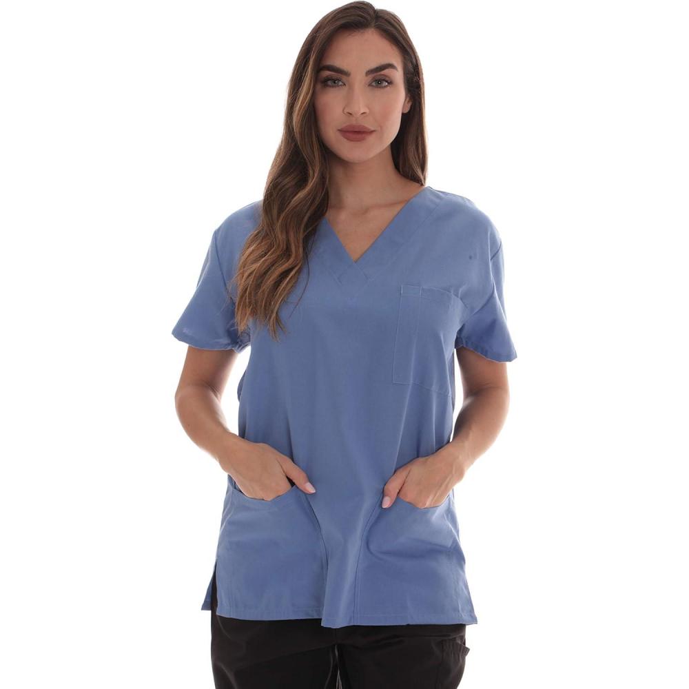 imageJust Love Solid Scrub Top for Women with Pockets and VNeckCeil