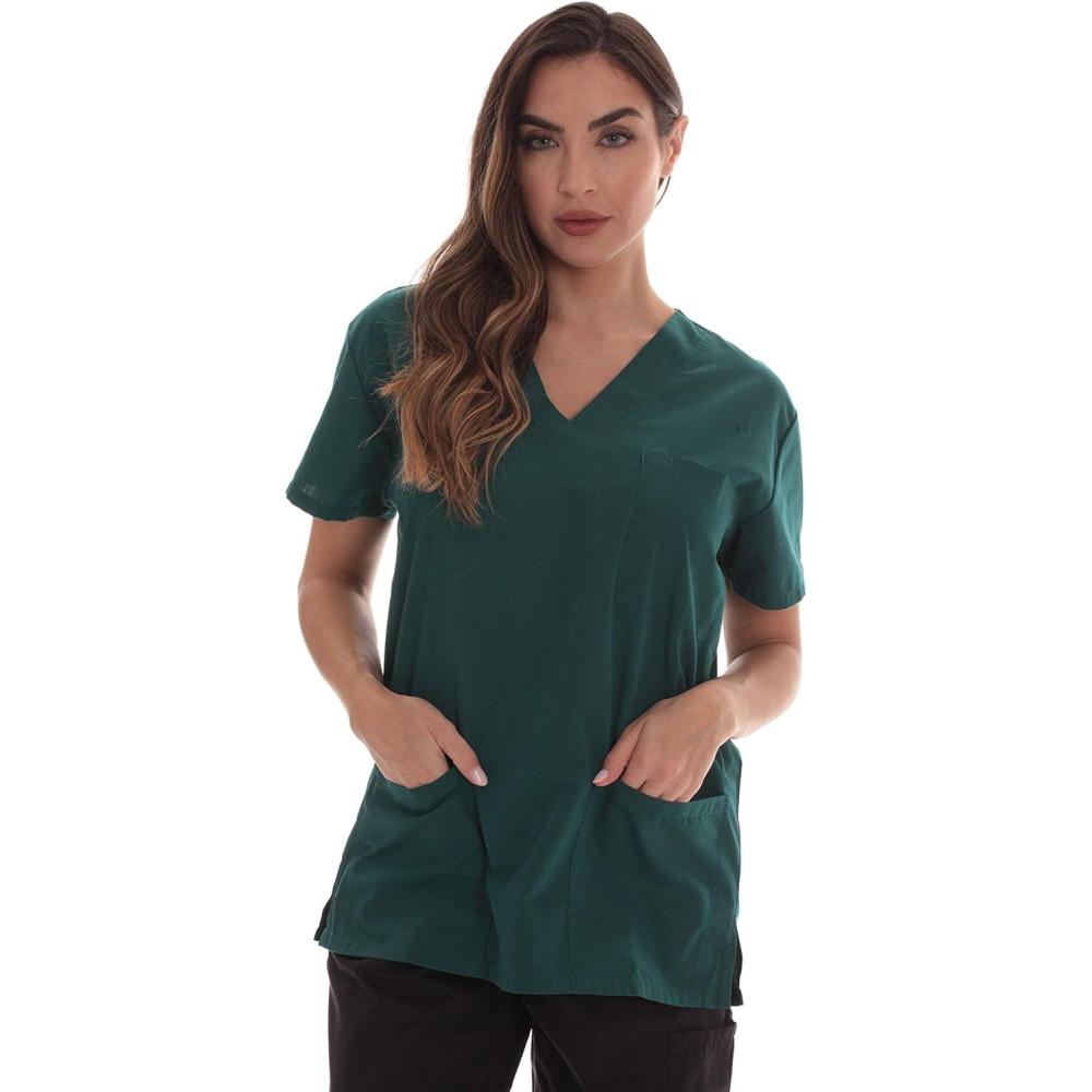 imageJust Love Solid Scrub Top for Women with Pockets and VNeckDark Green