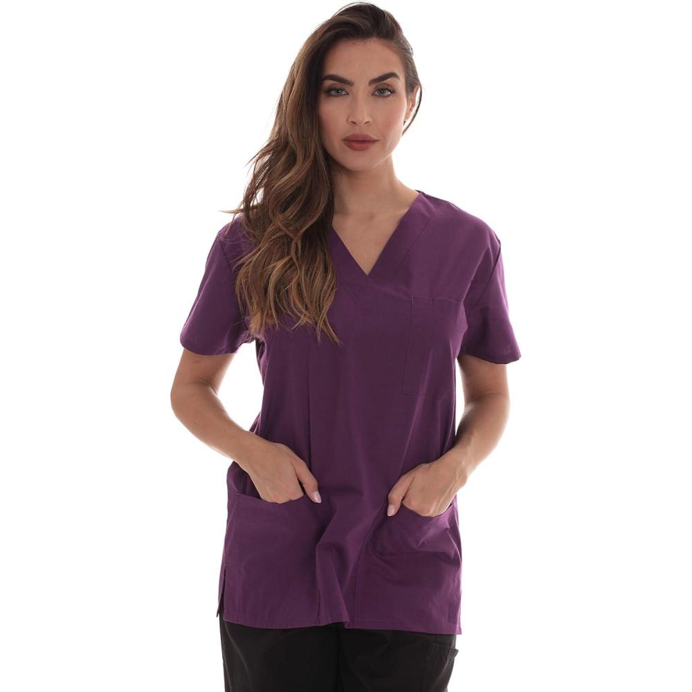 imageJust Love Solid Scrub Top for Women with Pockets and VNeckEggplant