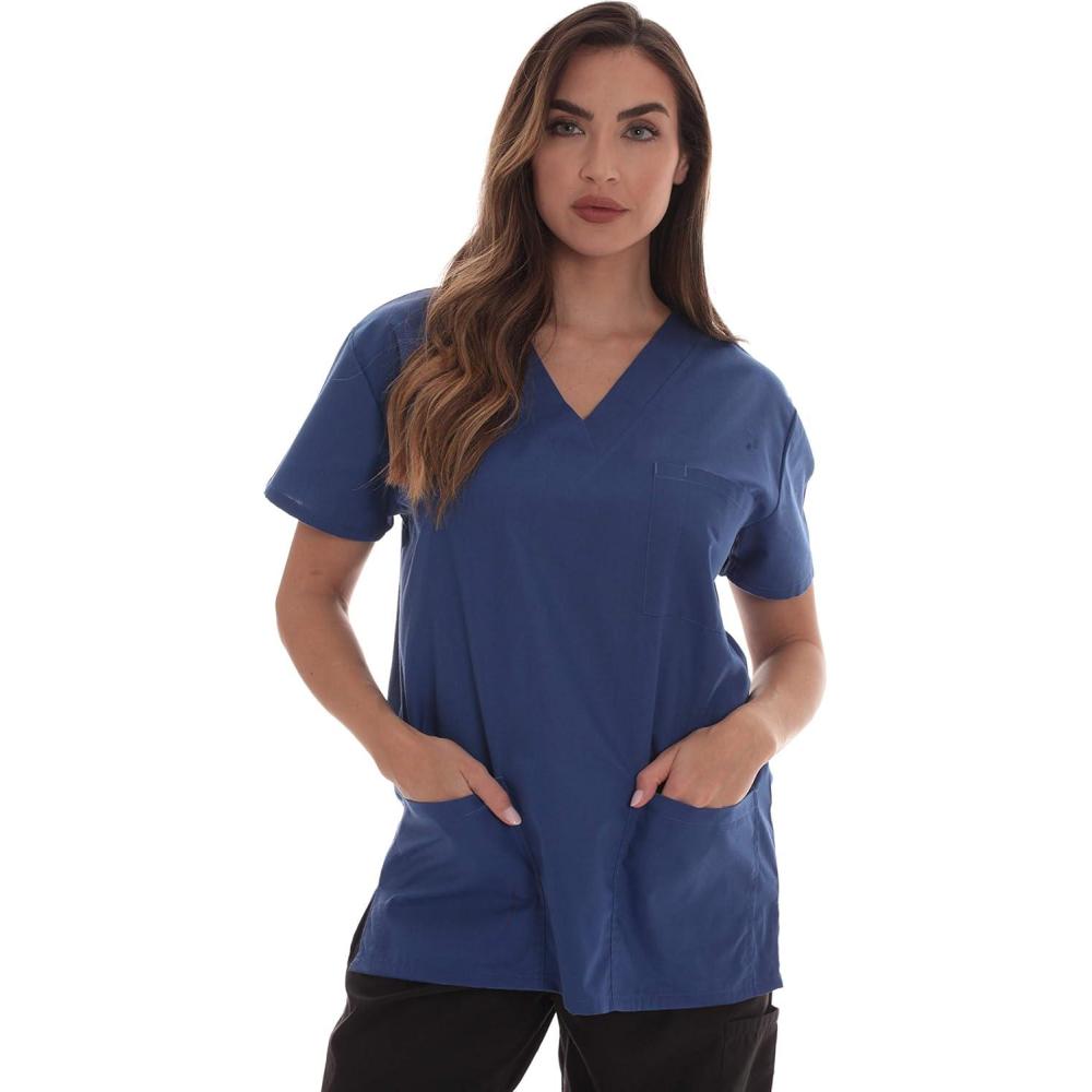 imageJust Love Solid Scrub Top for Women with Pockets and VNeckGalaxy Blue