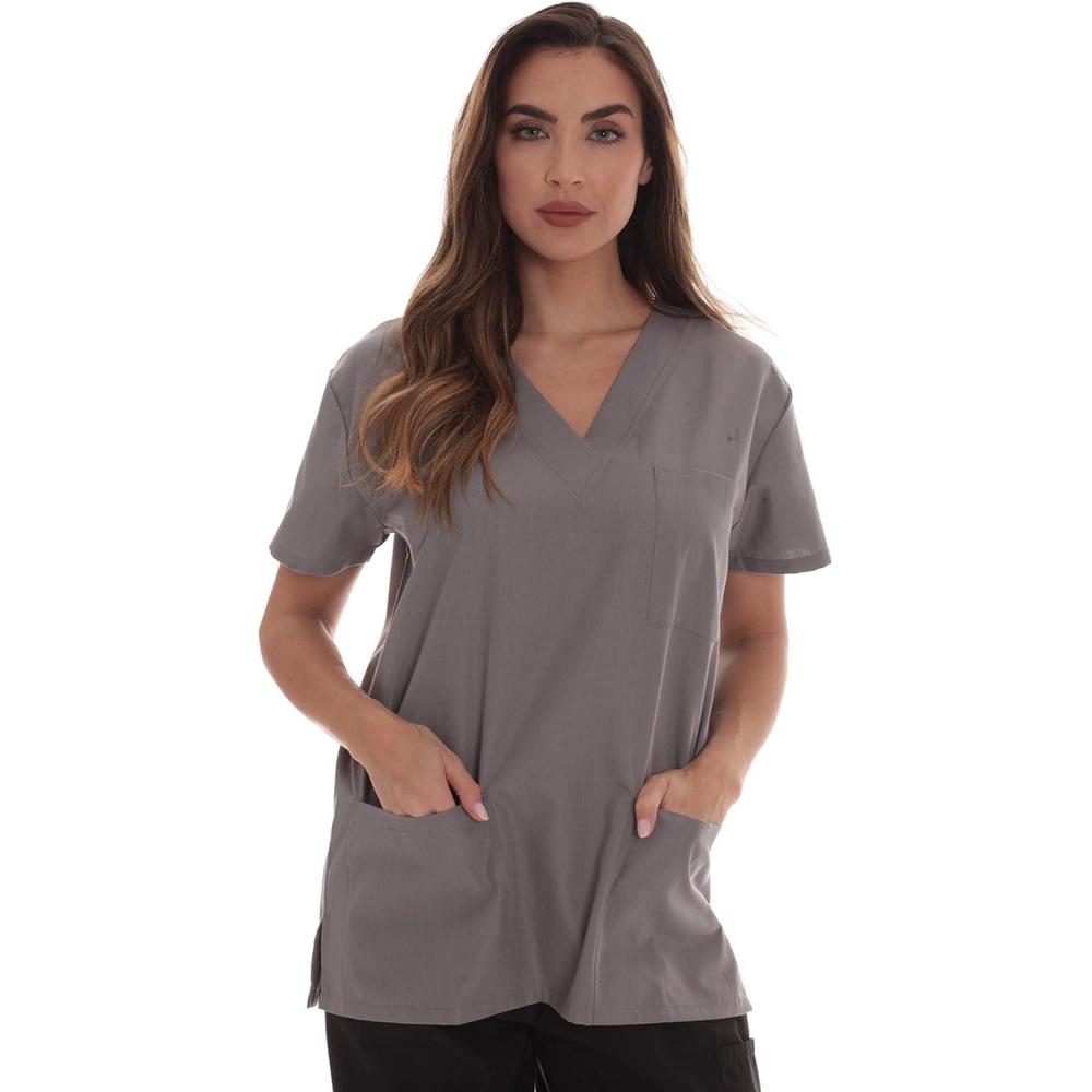 imageJust Love Solid Scrub Top for Women with Pockets and VNeckLight Grey