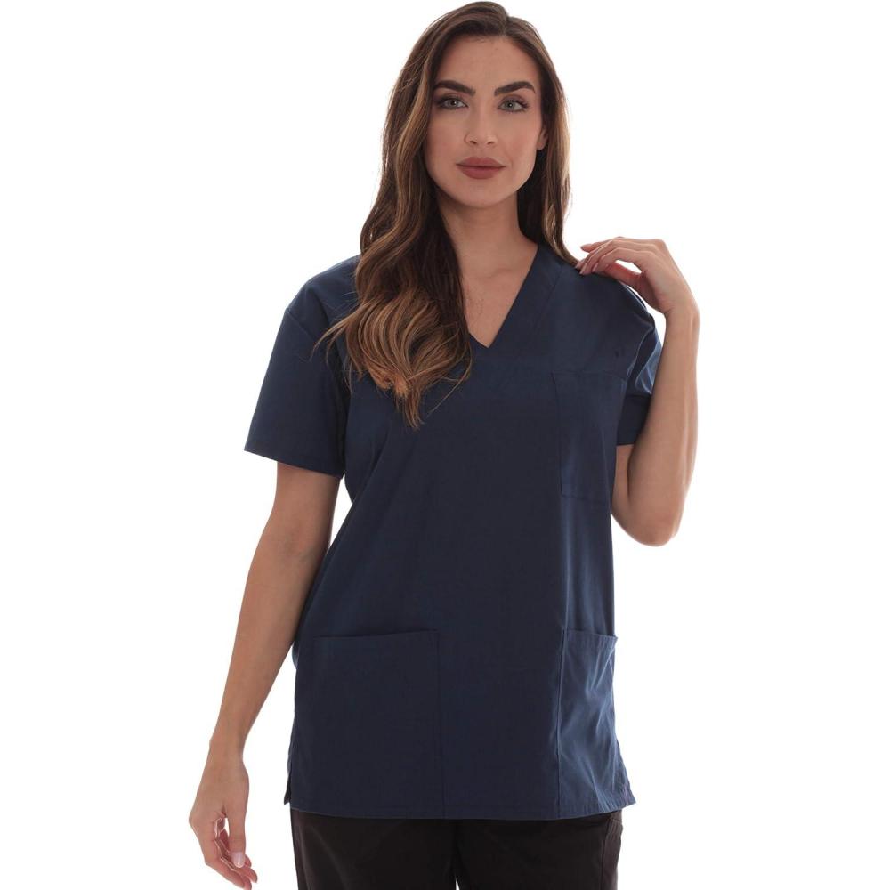 imageJust Love Solid Scrub Top for Women with Pockets and VNeckNavy