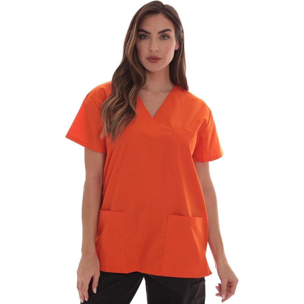 imageJust Love Solid Scrub Top for Women with Pockets and VNeckOrange