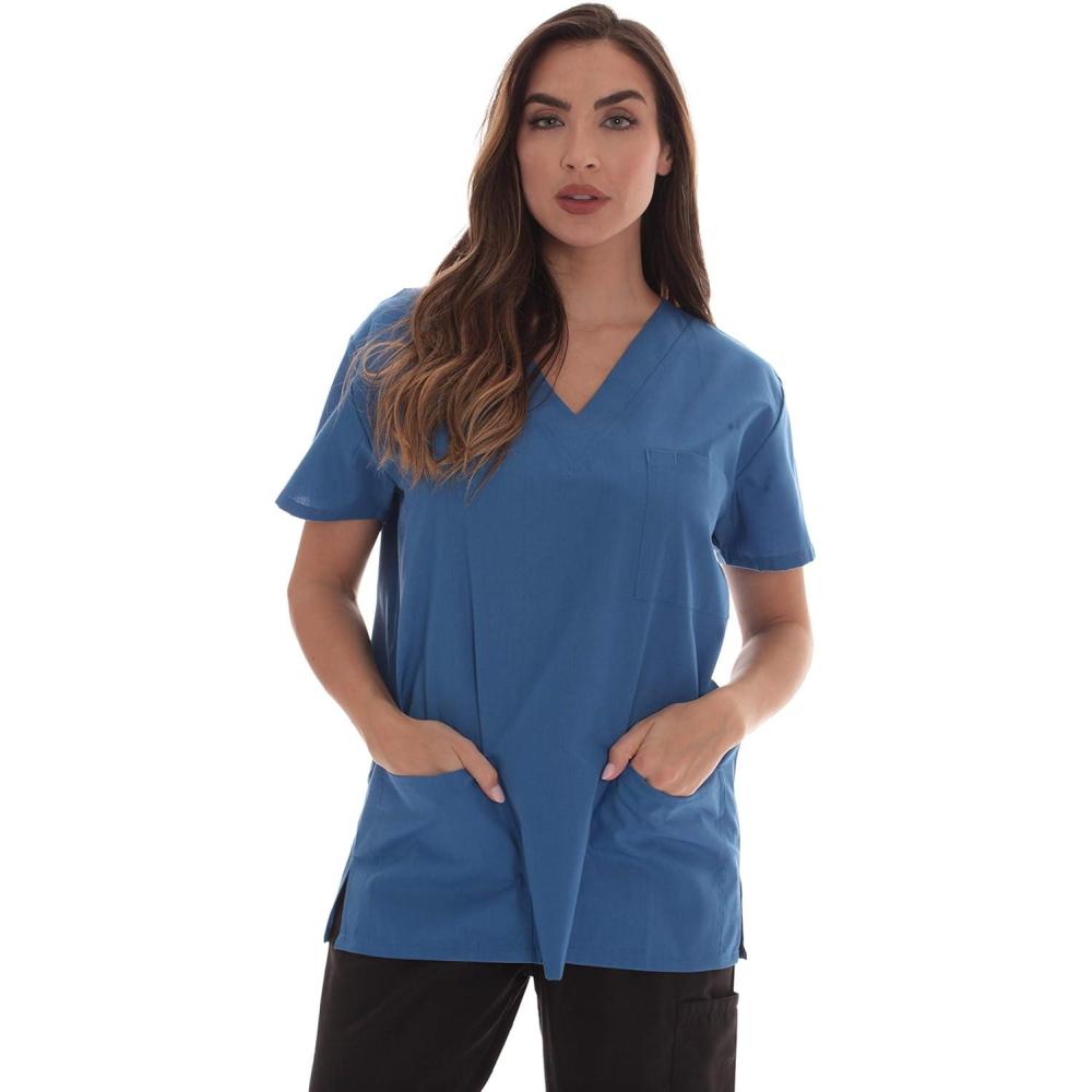imageJust Love Solid Scrub Top for Women with Pockets and VNeckRoyal