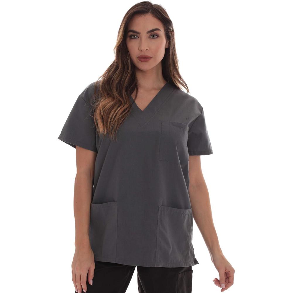 imageJust Love Solid Scrub Top for Women with Pockets and VNeckSteel Grey