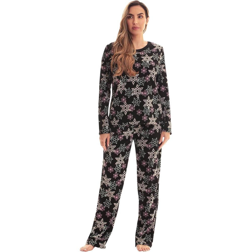 imageJust Love Thermal Fleece Pajamas for WomenBlack Snowflake