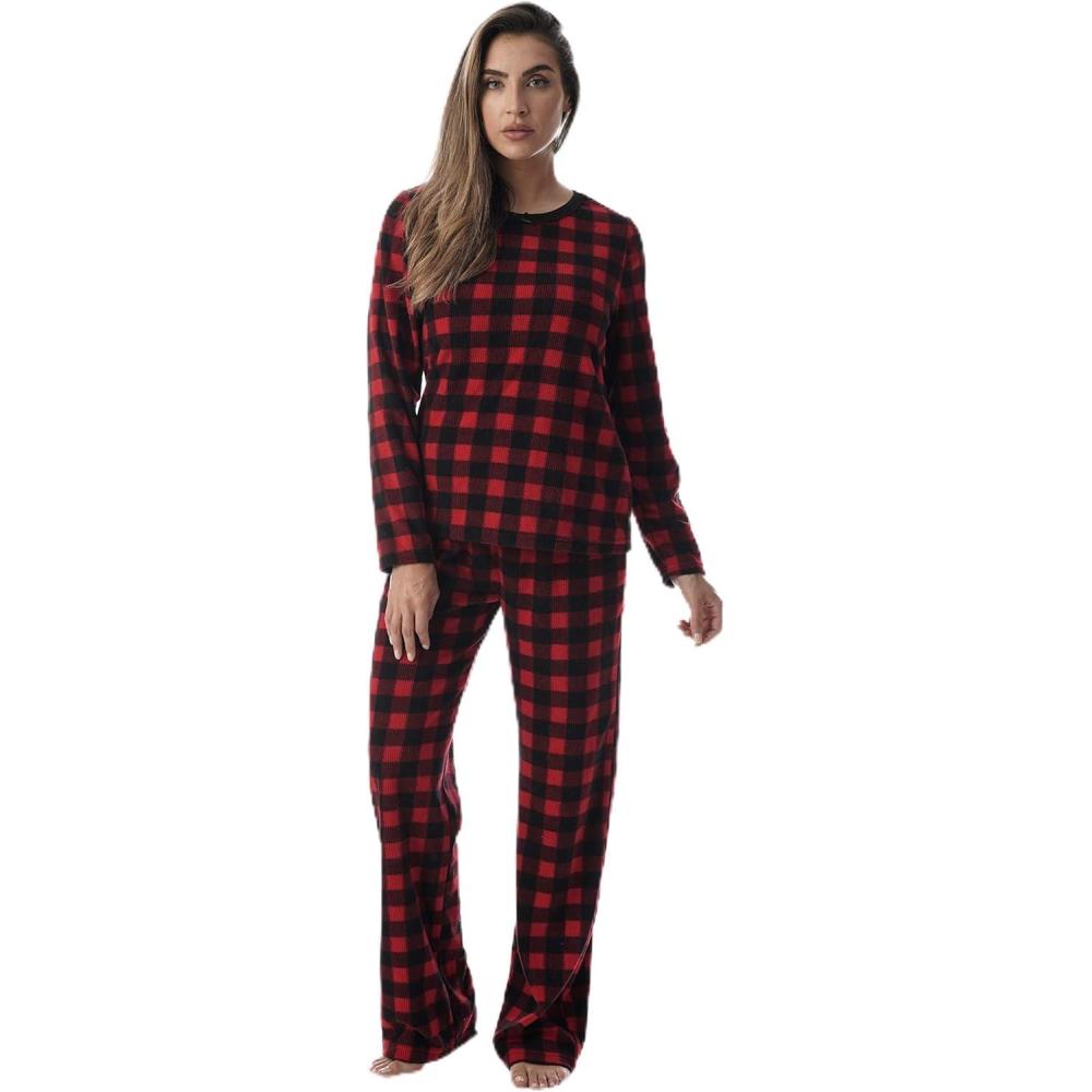 imageJust Love Thermal Fleece Pajamas for WomenBuffalo Plaid Red Black