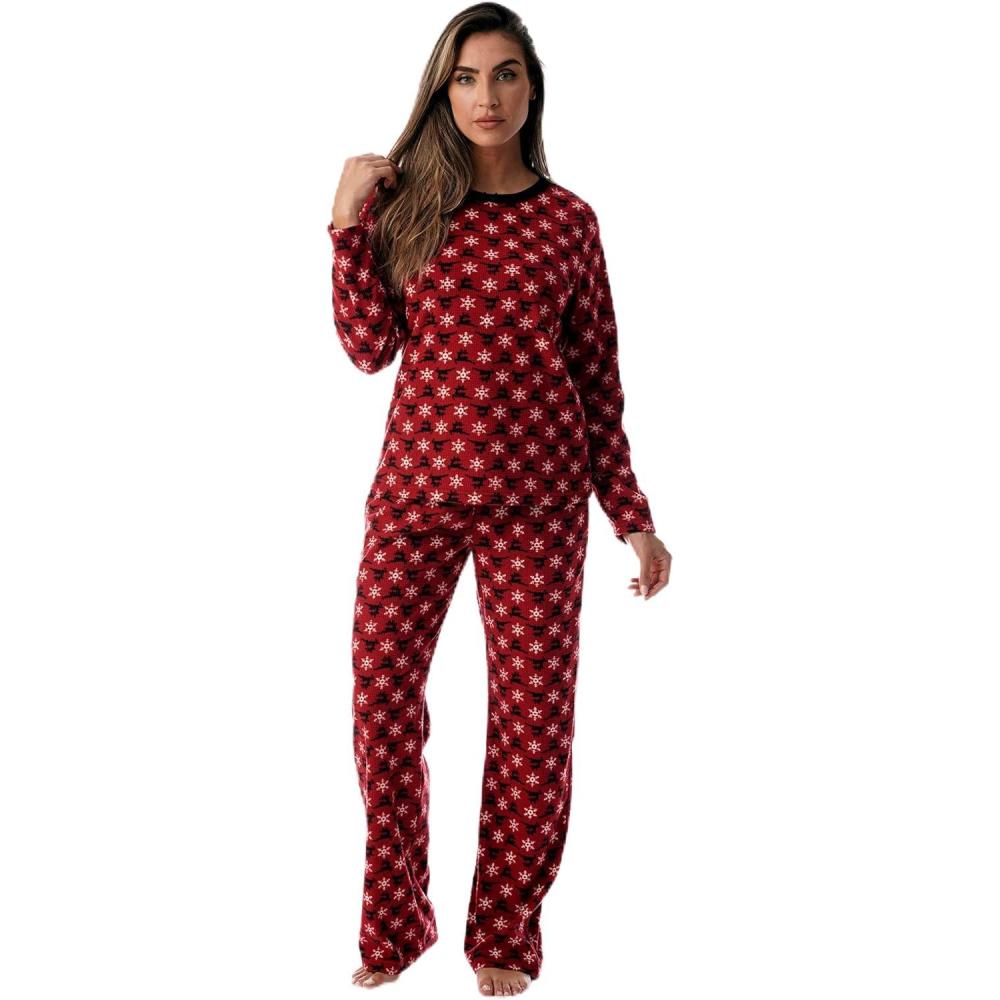 imageJust Love Thermal Fleece Pajamas for WomenRed Snowflake Reindeer