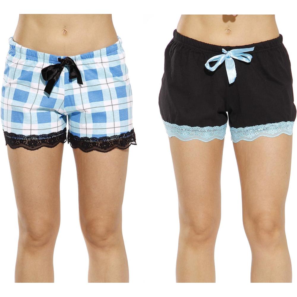 imageJust Love Womans ShortsBlack Aqua Plaid Pack of 2