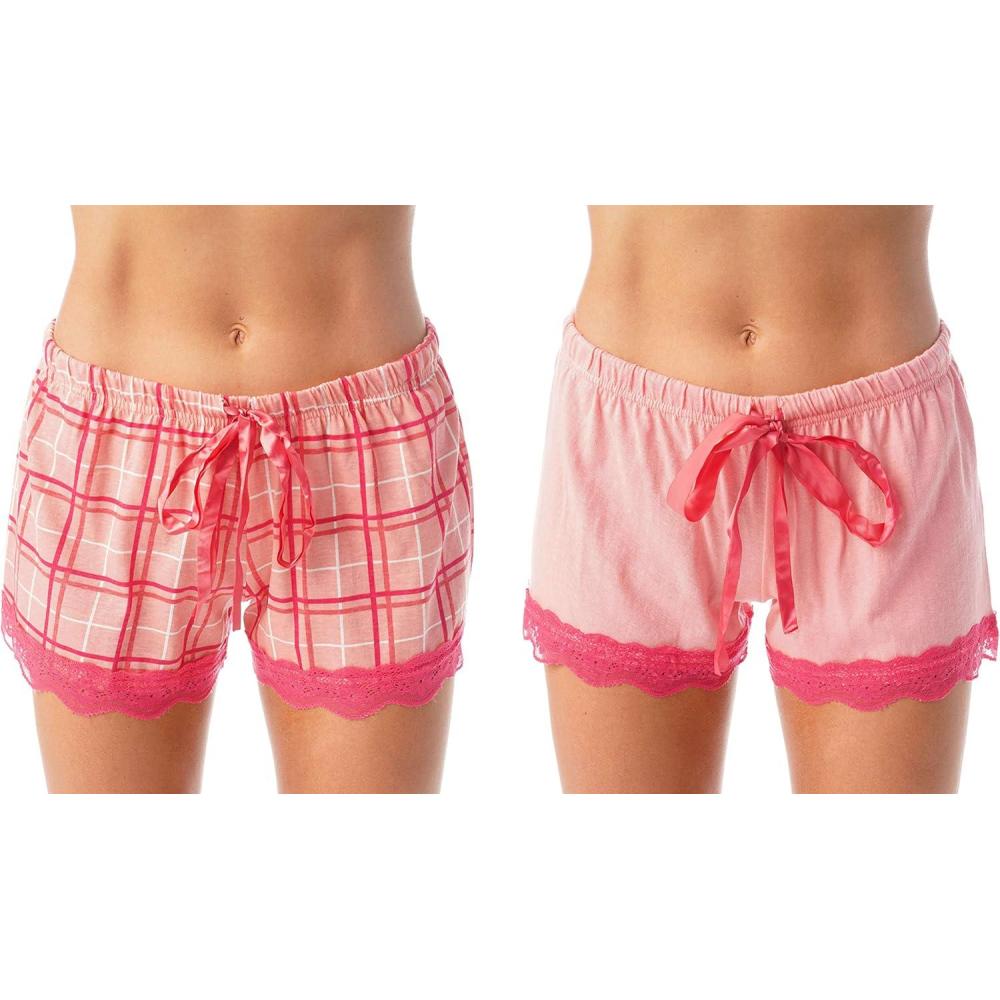 imageJust Love Womans ShortsCoral Plaid Coral Solid Pack of 2