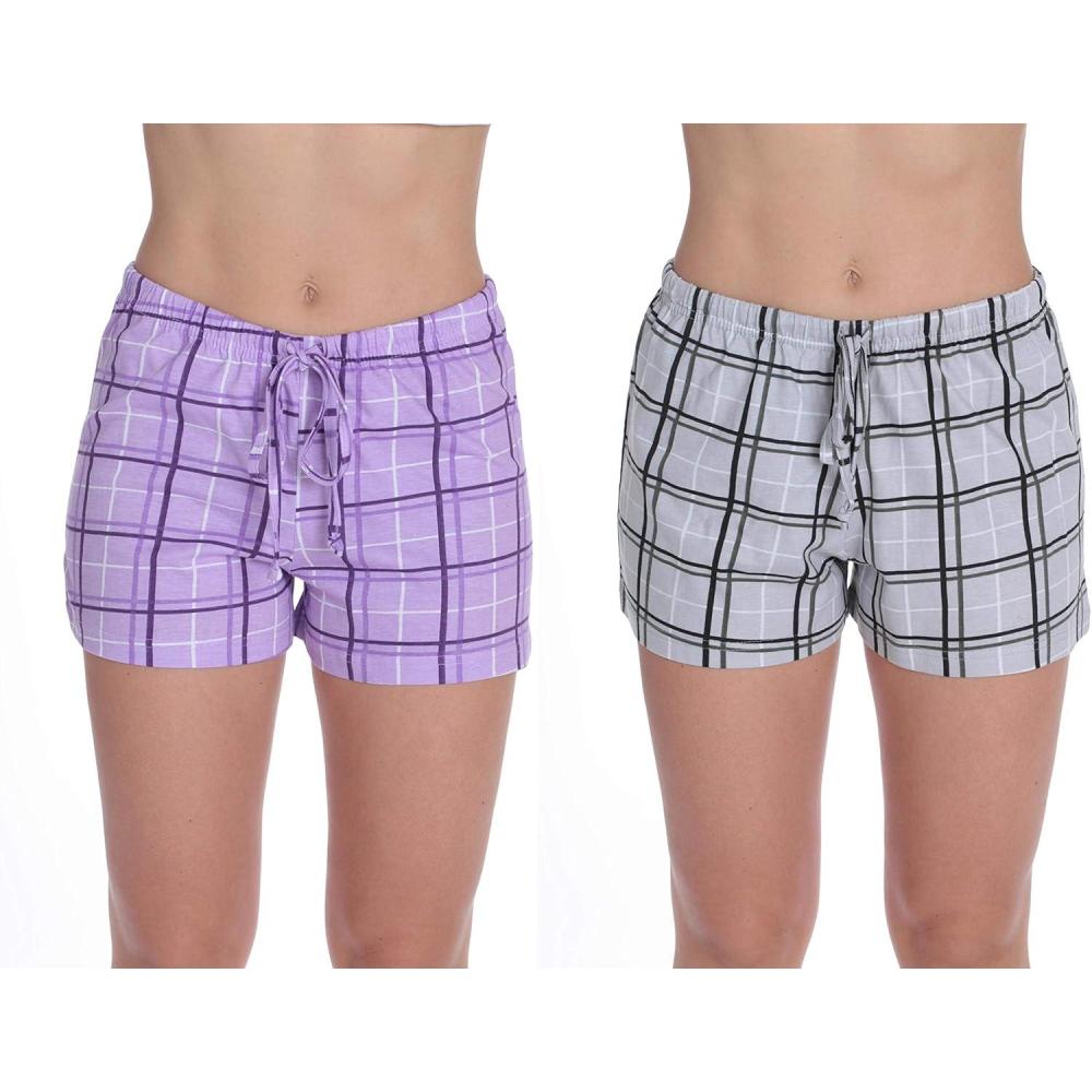 imageJust Love Womans ShortsPlaid Purple Plaid Grey Pack of 2