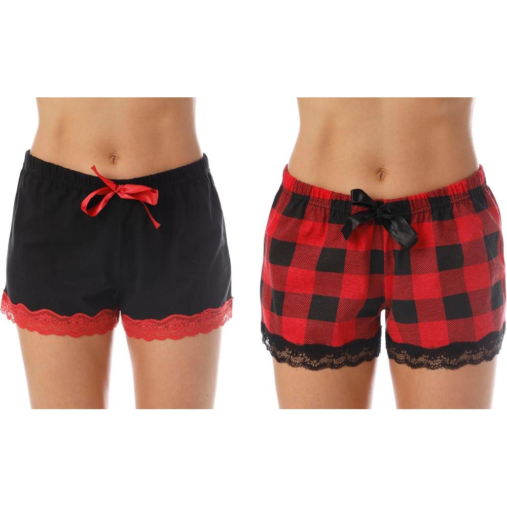 imageJust Love Womans ShortsRed Buffalo Plaid Black Solid Pack of 2