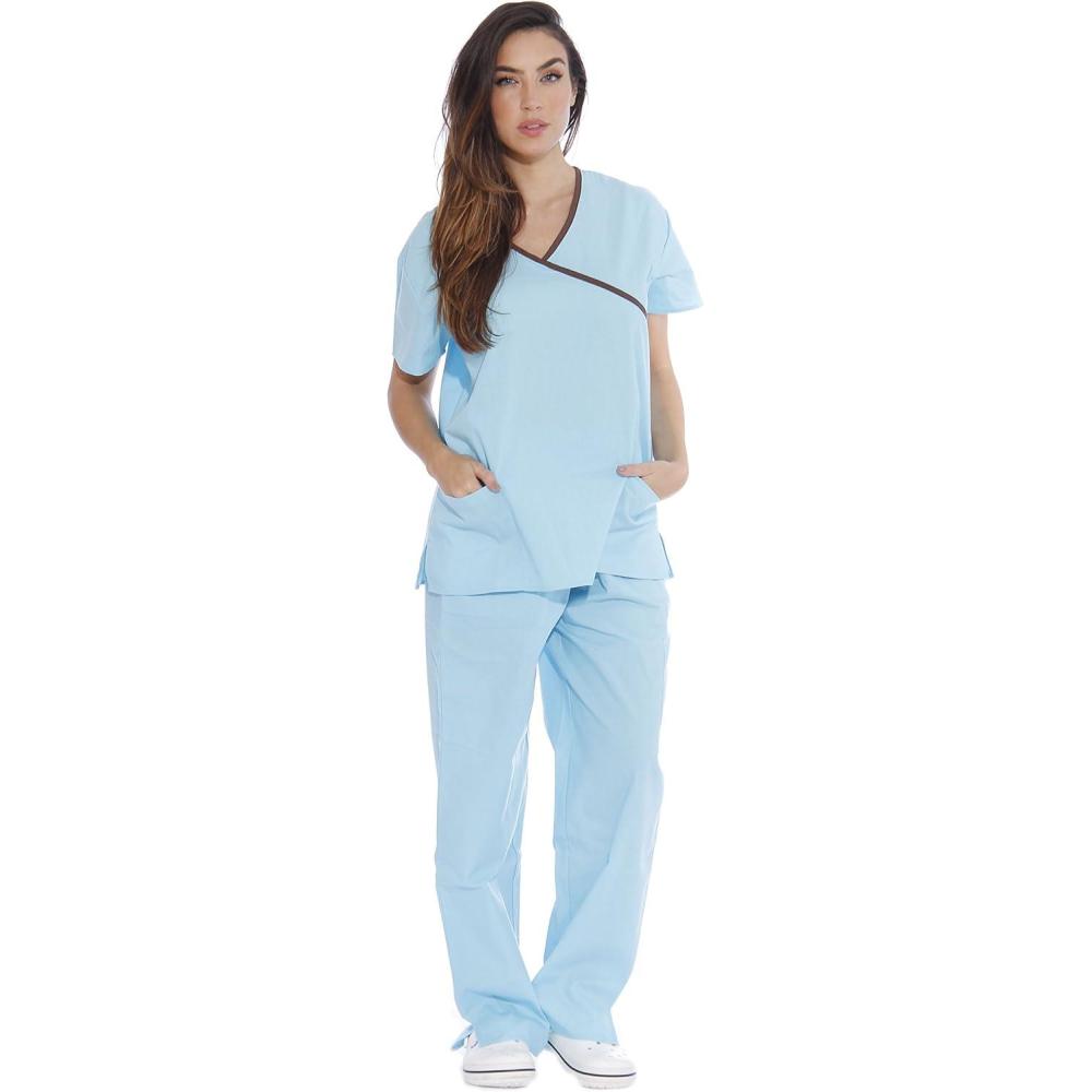 imageJust Love Womens Scrub SetsAqua With Chocolate Trim