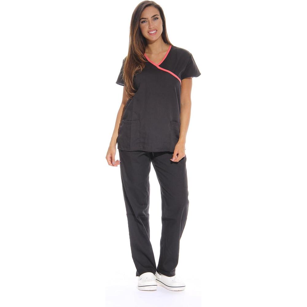 imageJust Love Womens Scrub SetsBlack With Coral Trim