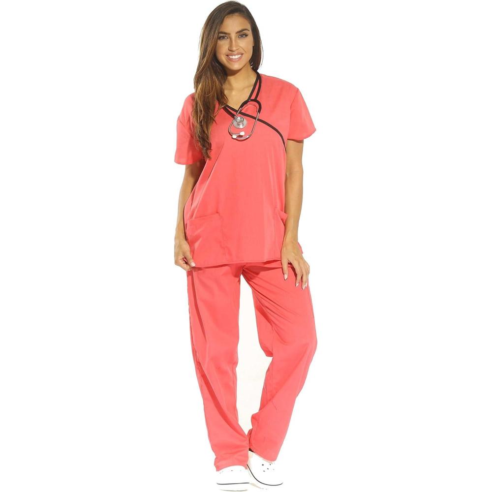 imageJust Love Womens Scrub SetsCoral With Black Trim