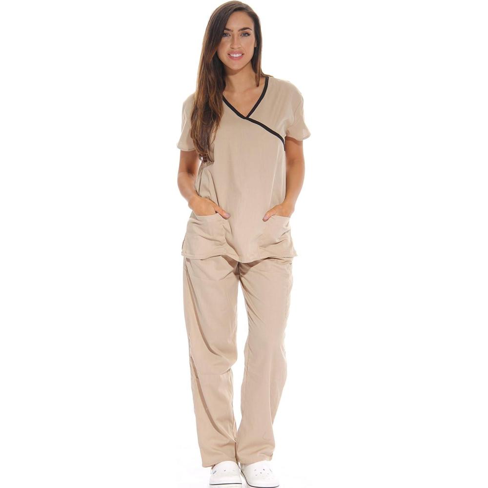 imageJust Love Womens Scrub SetsKhaki With Black Trim