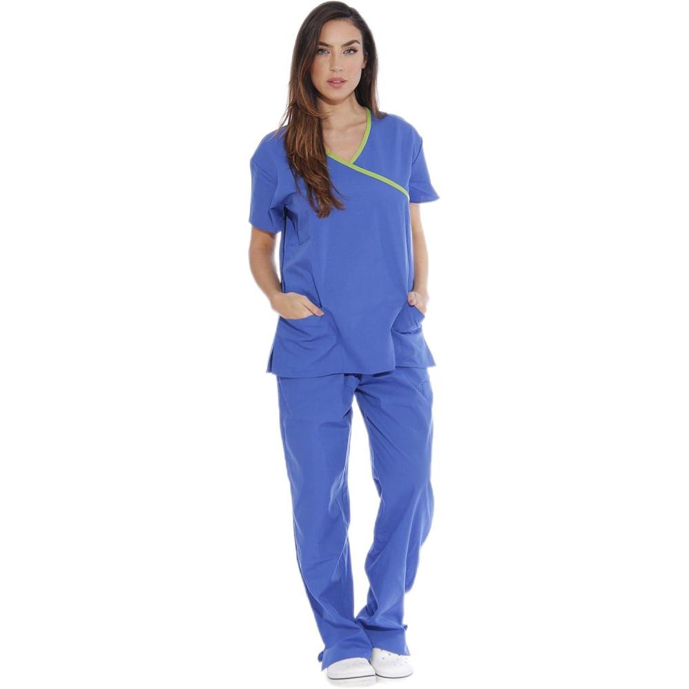 imageJust Love Womens Scrub SetsRoyal Blue With Lime Trim