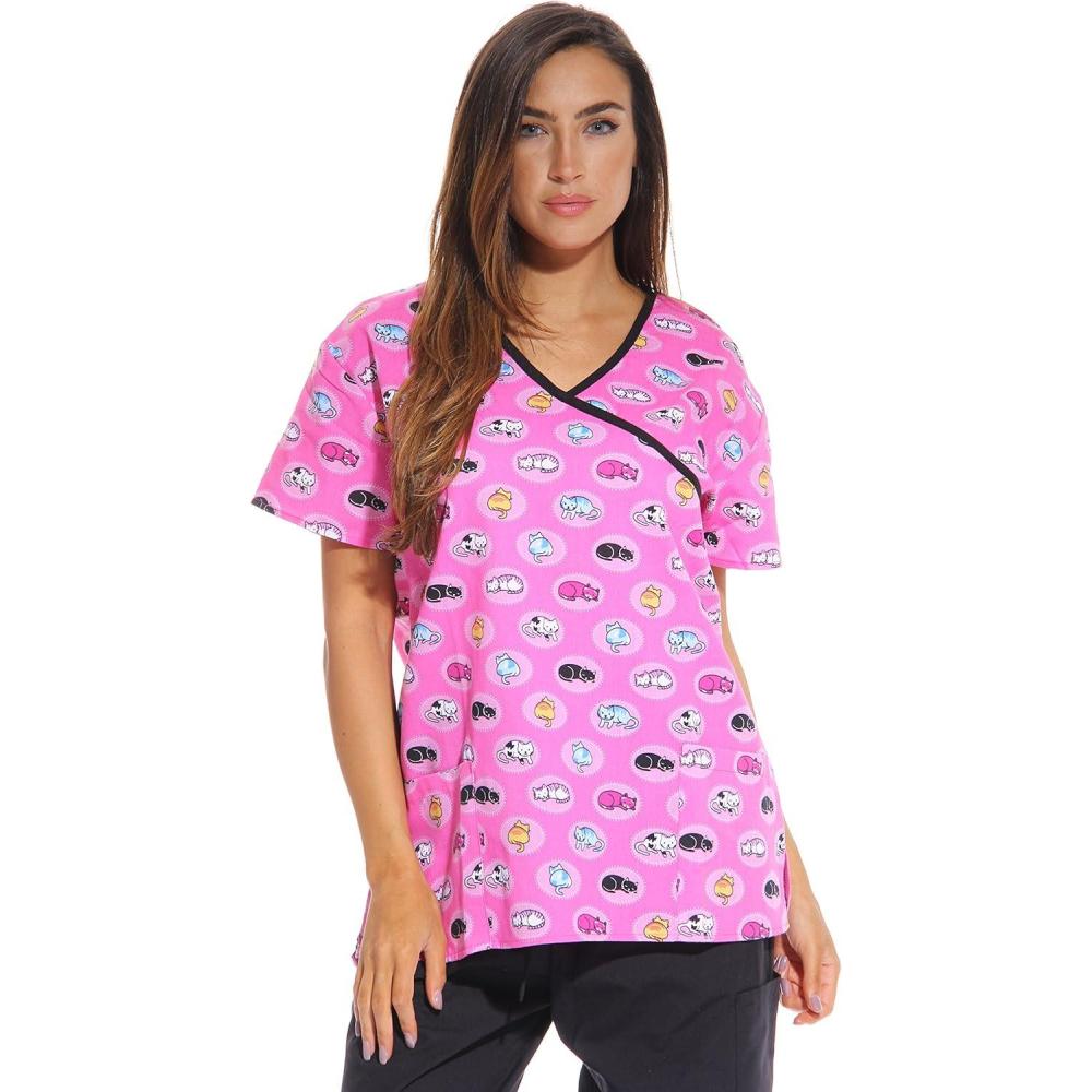 imageJust Love Womens Scrub Tops Nursing ScrubsPink Cat 2
