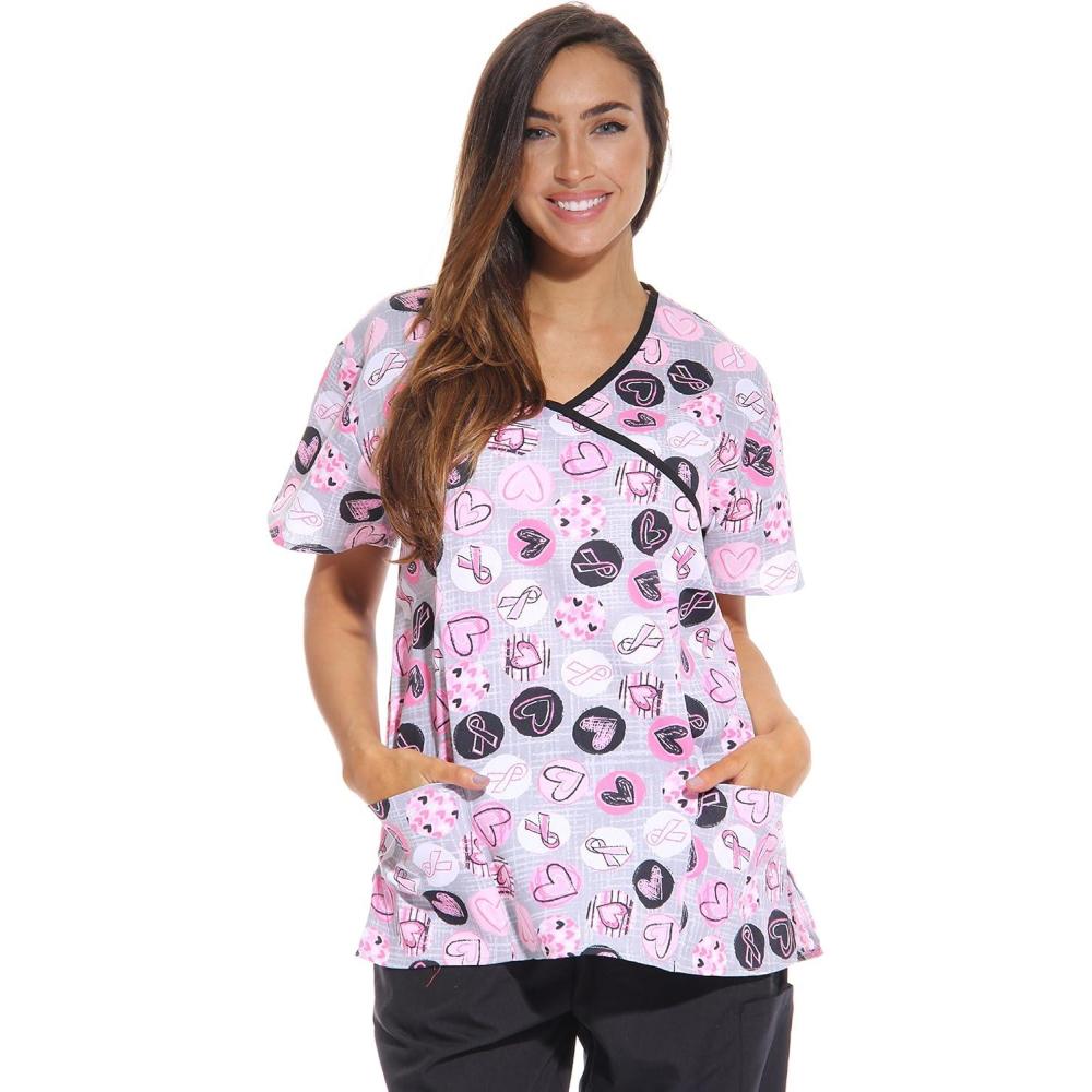 imageJust Love Womens Scrub Tops Nursing ScrubsRibbon Print 4