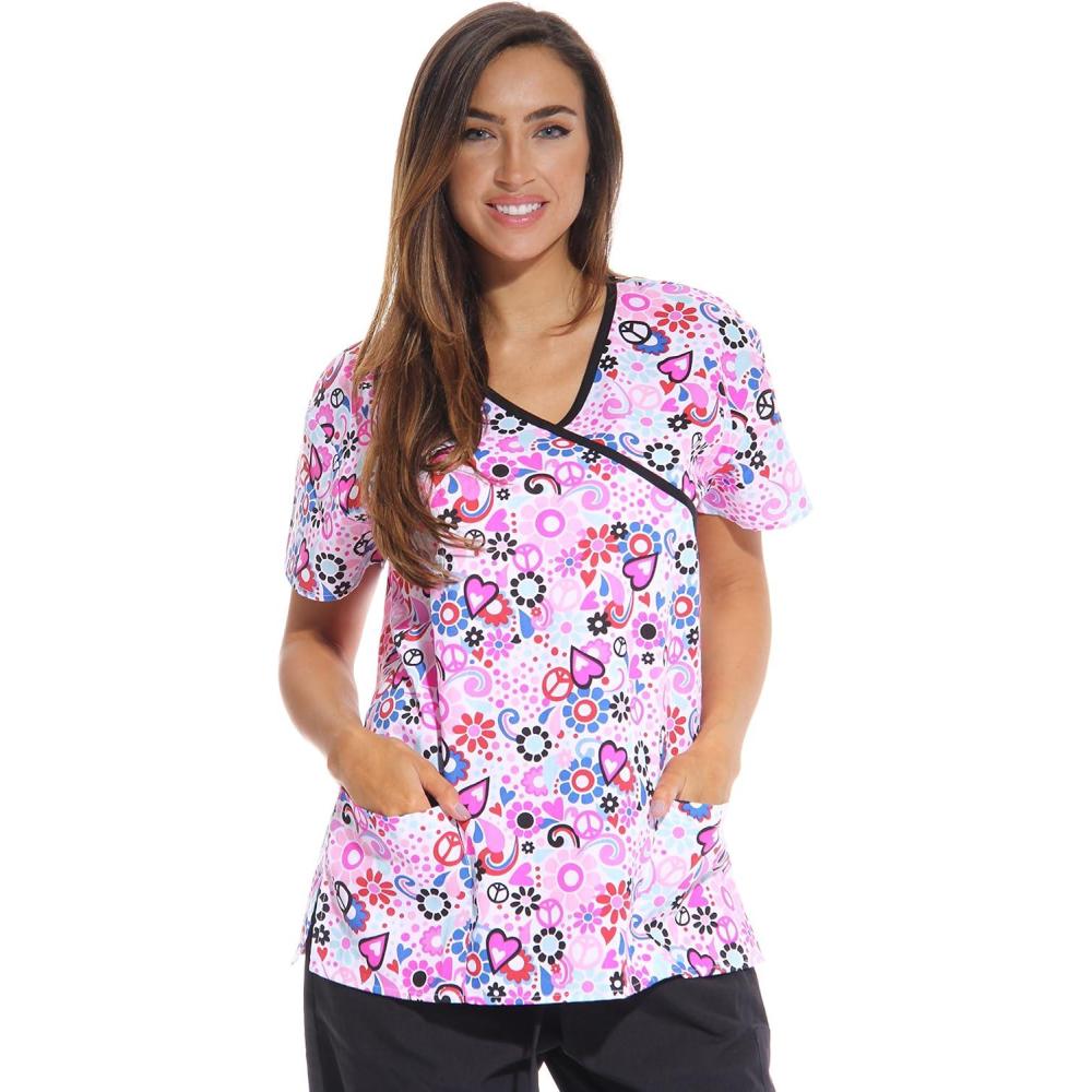 imageJust Love Womens Scrub Tops Nursing ScrubsWhite Allover