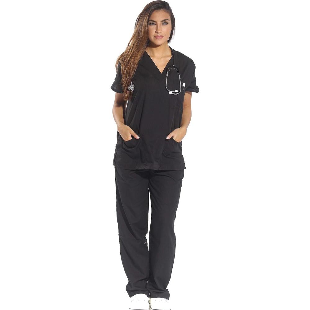 imageJust Love Womens Six Pocket Medical Scrubs Set VNeck with Cargo PantBlack