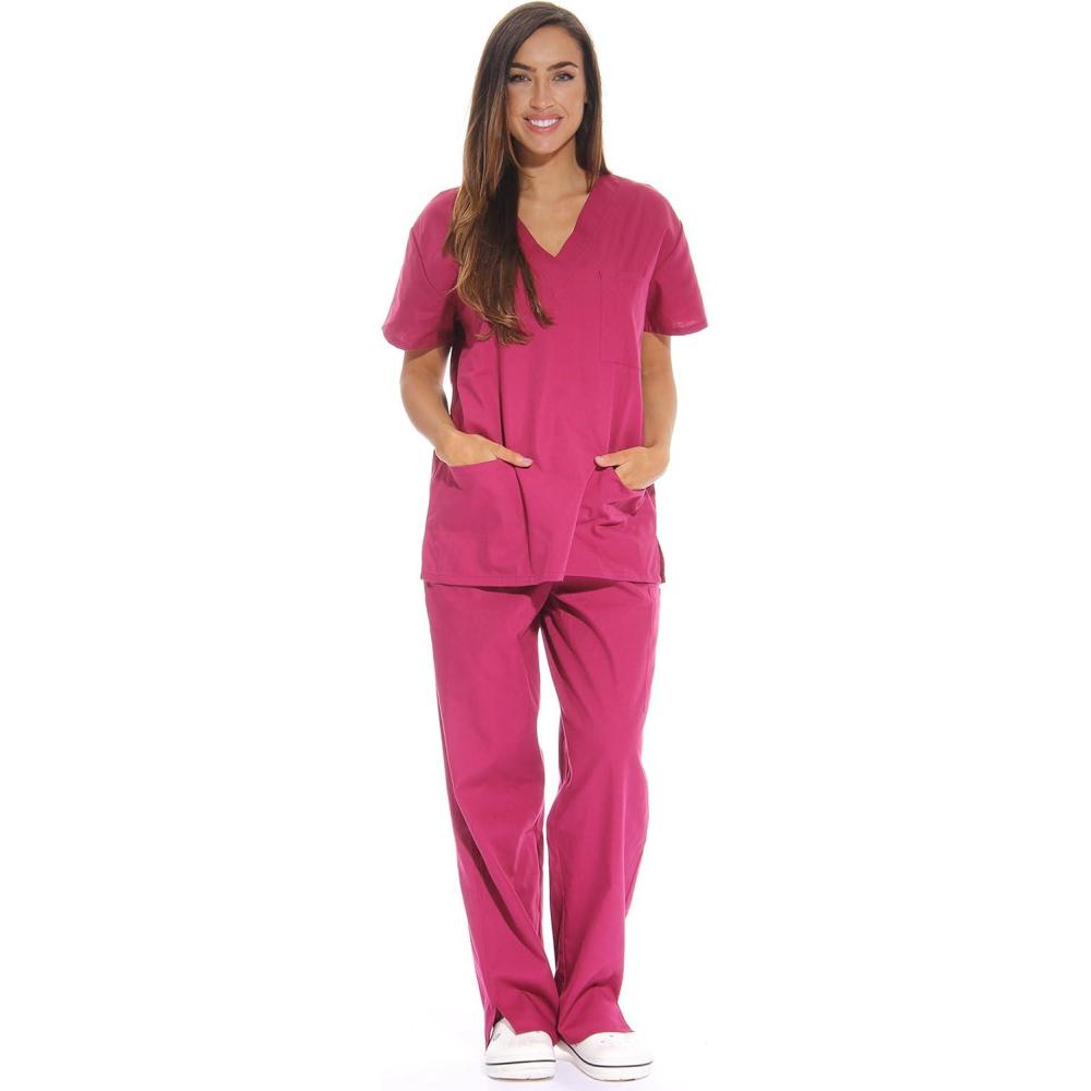 imageJust Love Womens Six Pocket Medical Scrubs Set VNeck with Cargo PantBurgundy