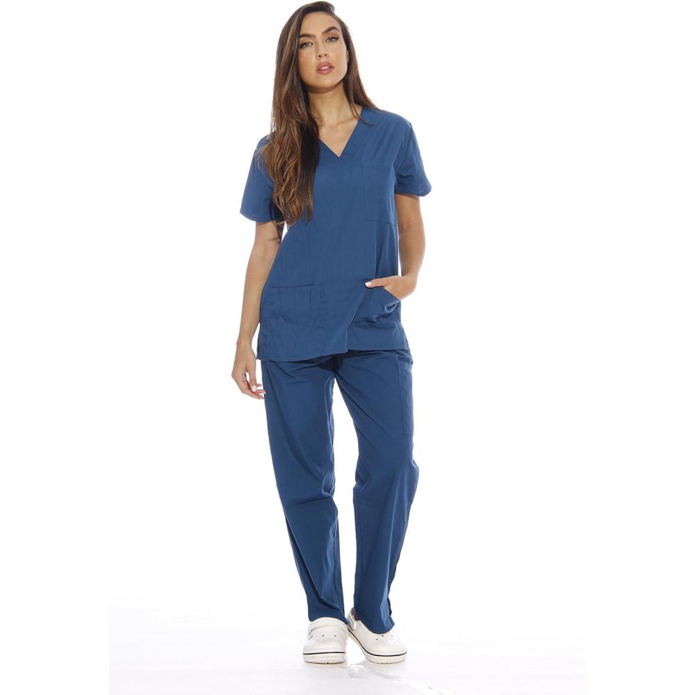 imageJust Love Womens Six Pocket Medical Scrubs Set VNeck with Cargo PantCarribean Blue