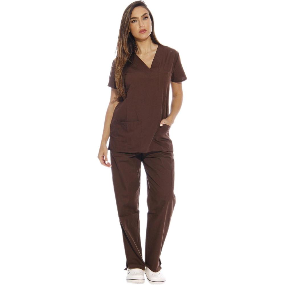 imageJust Love Womens Six Pocket Medical Scrubs Set VNeck with Cargo PantChocolate