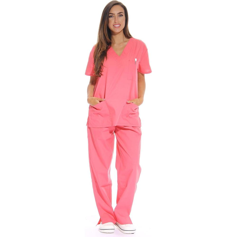 imageJust Love Womens Six Pocket Medical Scrubs Set VNeck with Cargo PantCoral