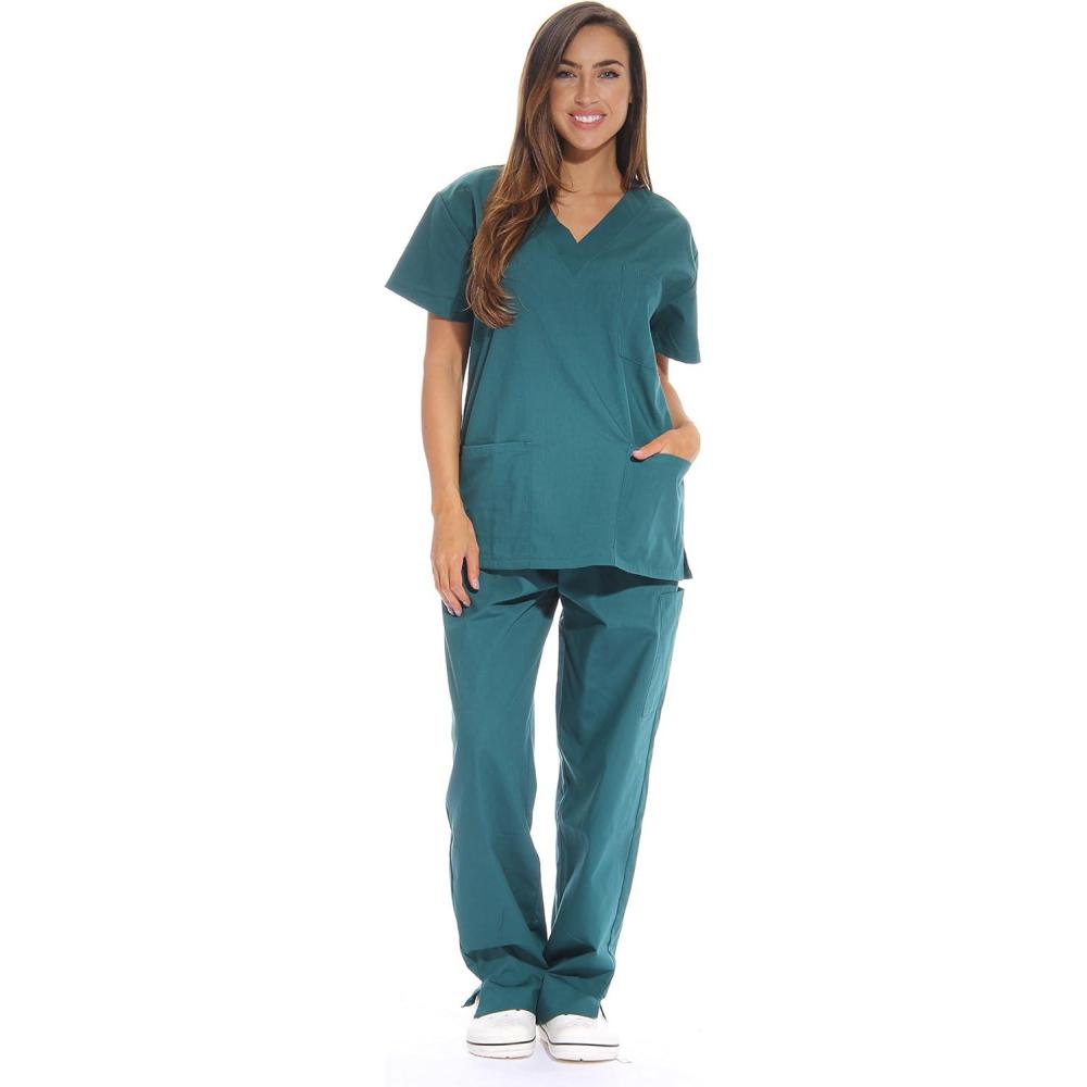 imageJust Love Womens Six Pocket Medical Scrubs Set VNeck with Cargo PantDark Green