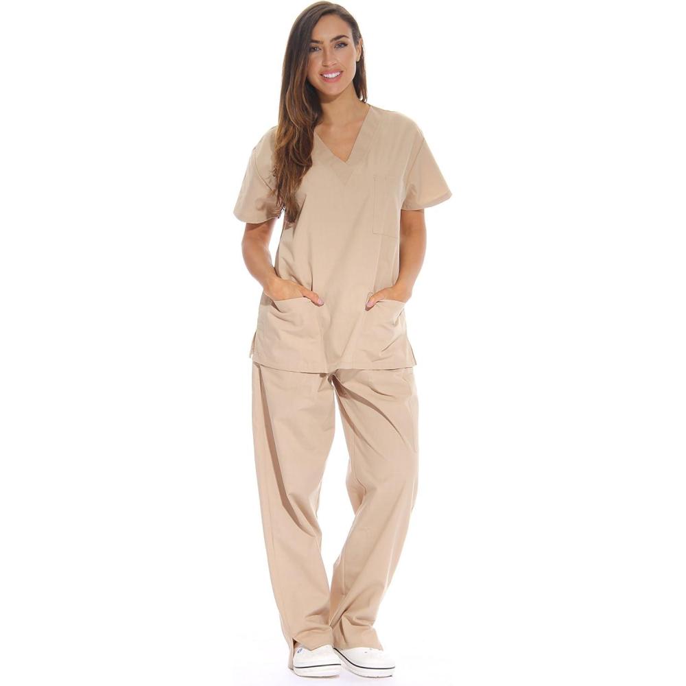 imageJust Love Womens Six Pocket Medical Scrubs Set VNeck with Cargo PantKhaki