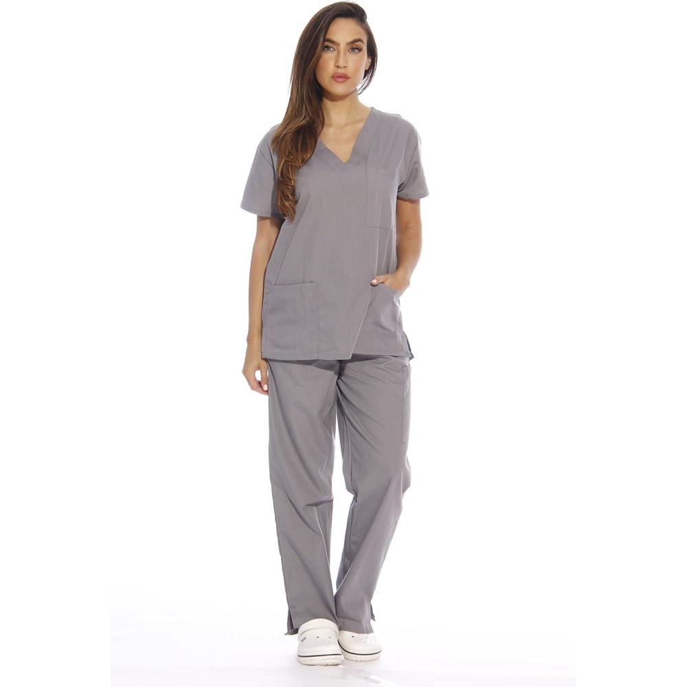 imageJust Love Womens Six Pocket Medical Scrubs Set VNeck with Cargo PantLight Grey