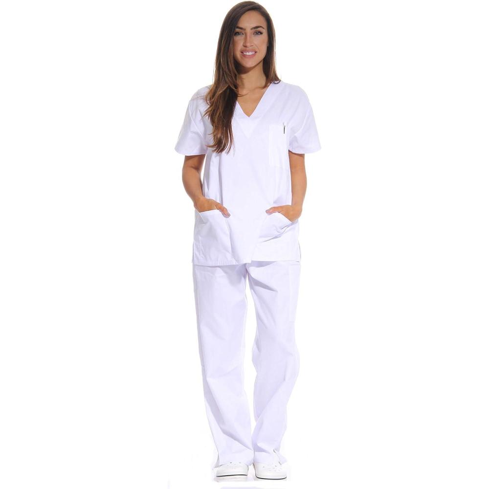 imageJust Love Womens Six Pocket Medical Scrubs Set VNeck with Cargo PantWhite