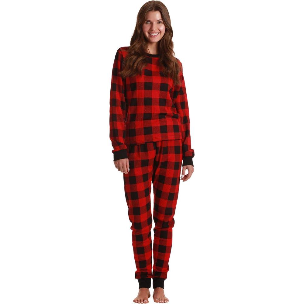 imageJust Love Womens Thermal Underwear Pajamas SetBuffalo Plaid Red