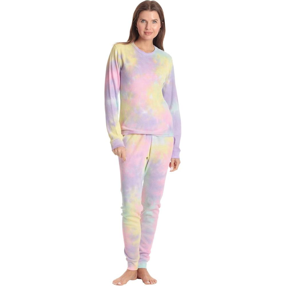 imageJust Love Womens Tie Dye Two Piece Thermal Pajama SetTie Dye Multi Purple