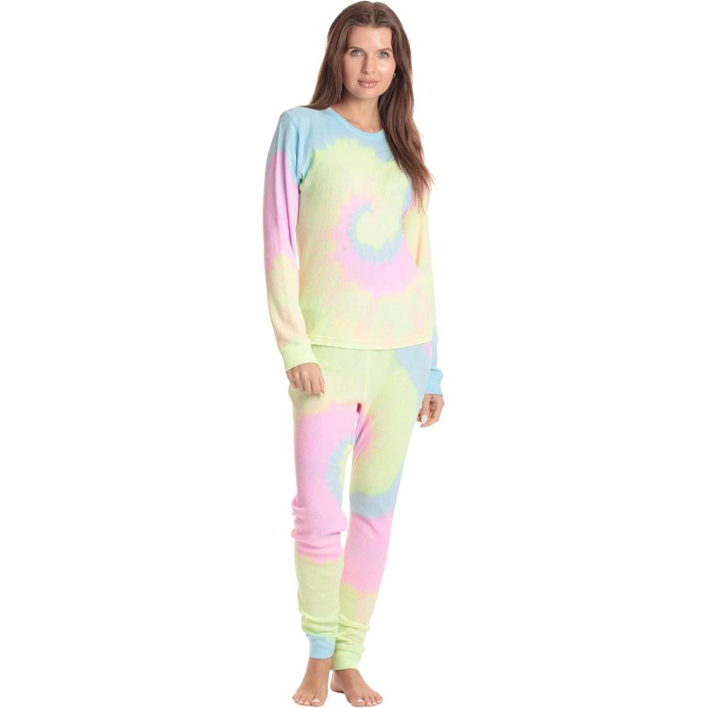 imageJust Love Womens Tie Dye Two Piece Thermal Pajama SetTie Dye Neon Purple