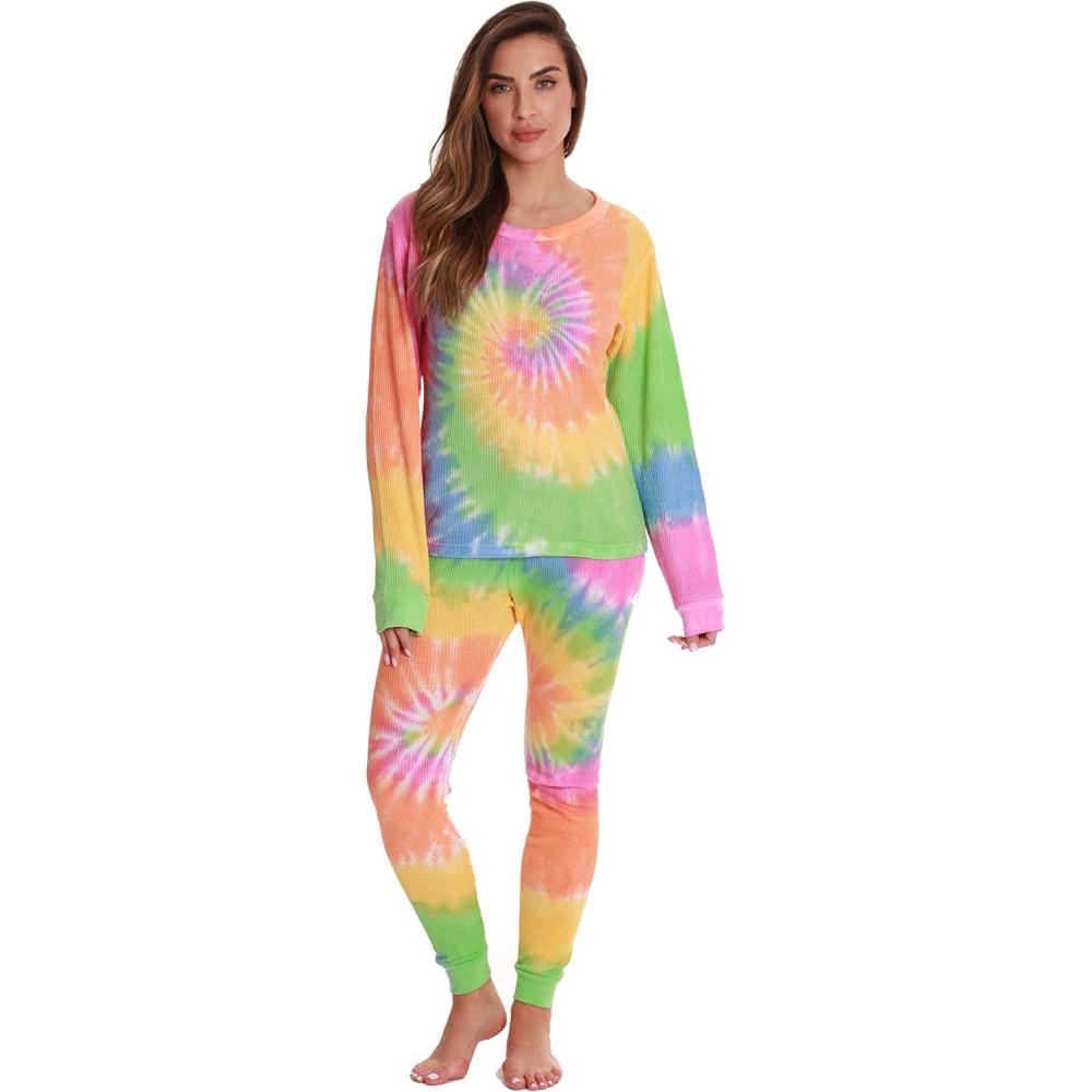 imageJust Love Womens Tie Dye Two Piece Thermal Pajama SetTie Dye Pastel