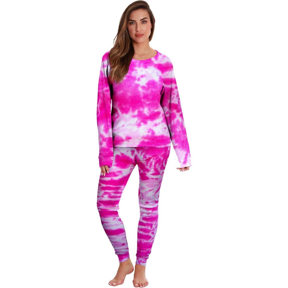 imageJust Love Womens Tie Dye Two Piece Thermal Pajama SetTie Dye Pink
