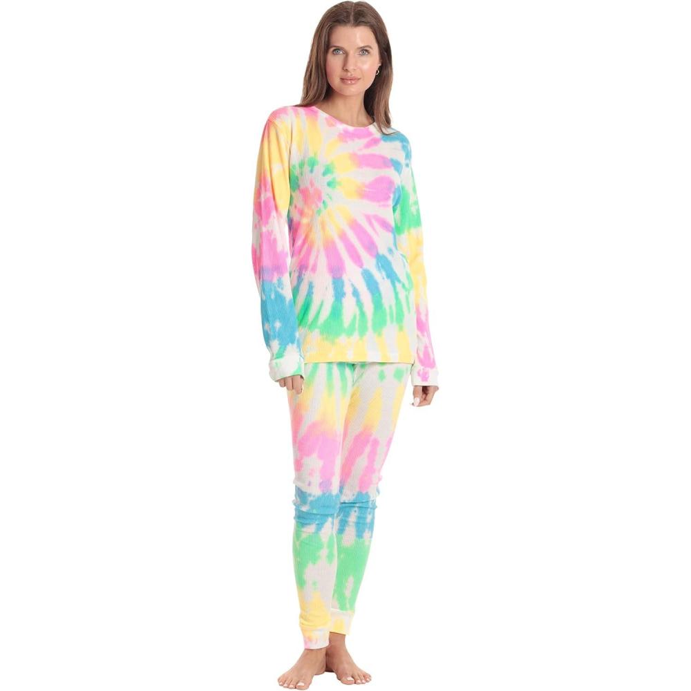 imageJust Love Womens Tie Dye Two Piece Thermal Pajama SetTie Dye White