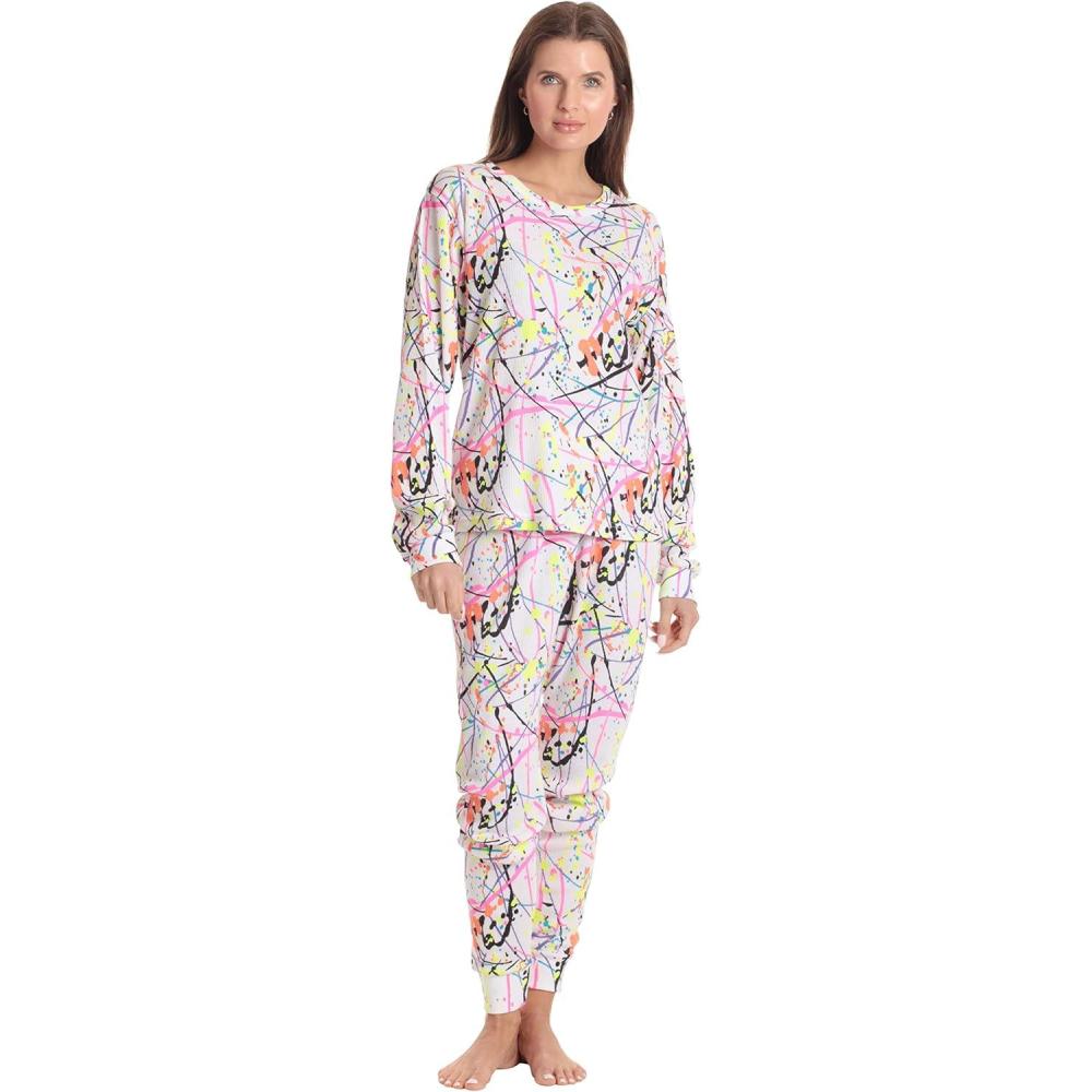 imageJust Love Womens Tie Dye Two Piece Thermal Pajama SetWhite Splatter
