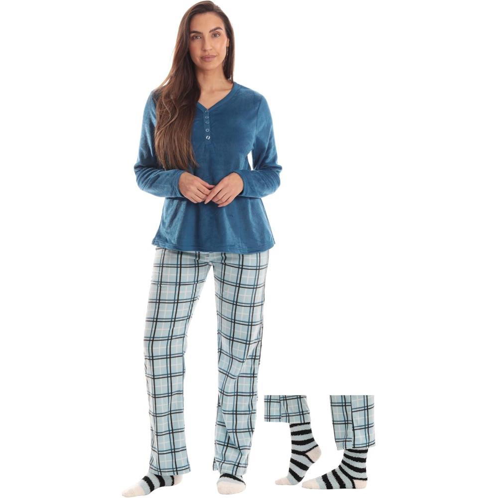 imageJust Love Womens UltraSoft Pajama Pant Set with Matching SocksBlue Plaid