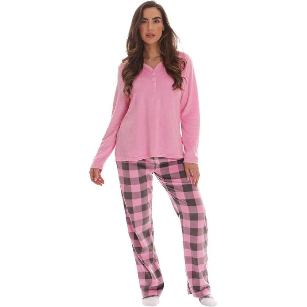 imageJust Love Womens UltraSoft Pajama Pant Set with Matching SocksPink Charcoal Buffalo Plaid