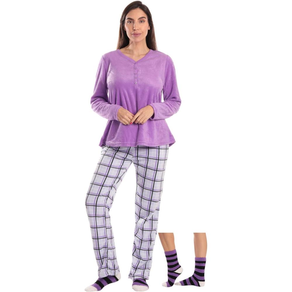 imageJust Love Womens UltraSoft Pajama Pant Set with Matching SocksPurple Plaid