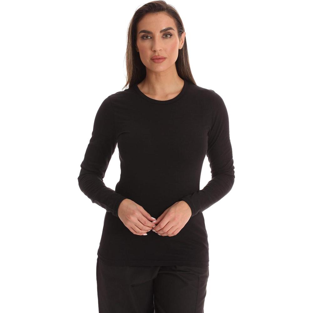 imageJust Love Womens Underscrub Long Sleeve TShirt Plain Undershirt TeeBlack