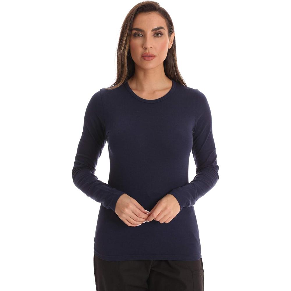 imageJust Love Womens Underscrub Long Sleeve TShirt Plain Undershirt TeeNavy