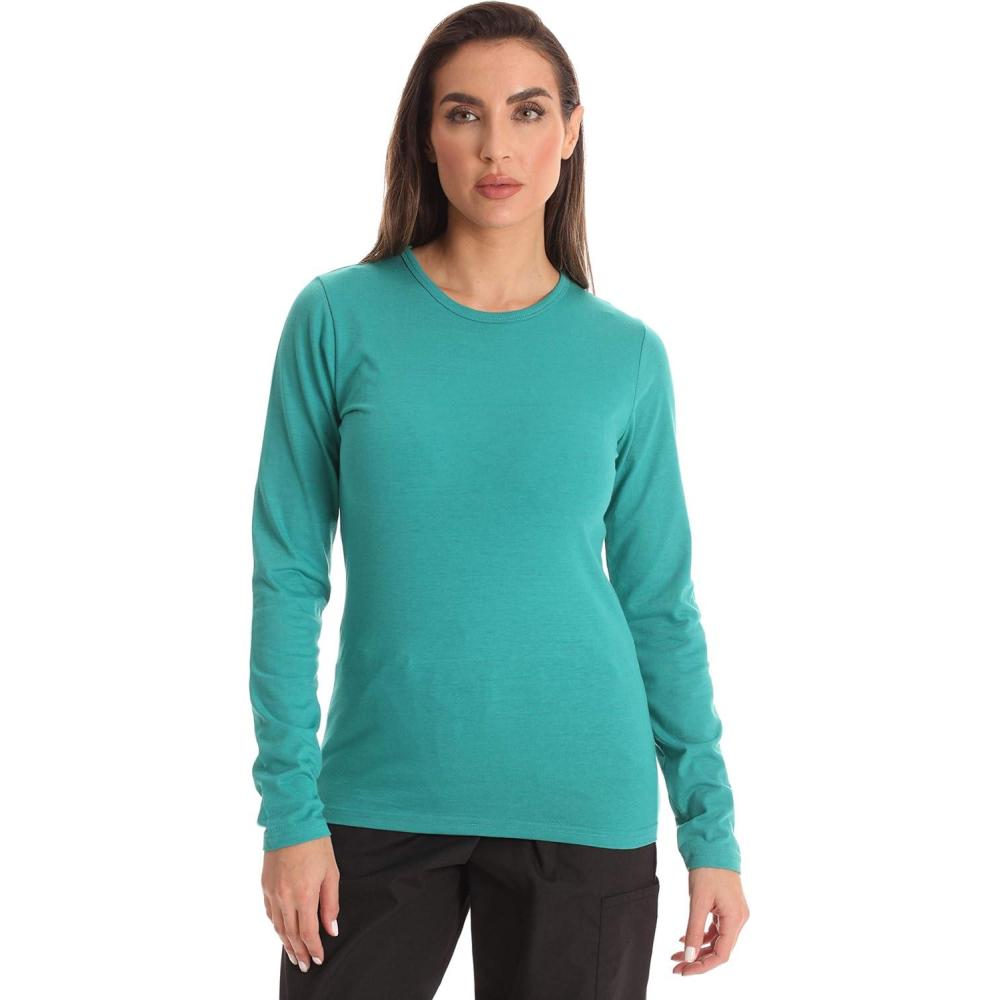 imageJust Love Womens Underscrub Long Sleeve TShirt Plain Undershirt TeeTeal